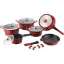 Royalty Line RL-ES1014M: Batterie de cuisine 14 pièces avec revêtement en marbre Bordeaux