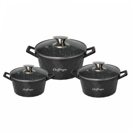 Cheffinger CF-DIAC03: Set De 6 Casseroles En Forme De Diamant - 20cm, 24cm, 28CM Noire