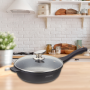 Royalty Line RL-BDF24-M: Poêle à frire de 24 cm à revêtement en marbre avec couvercle en verre