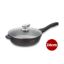 Royalty Line RL-BDF24-M: Poêle à frire de 24 cm à revêtement en marbre avec couvercle en verre