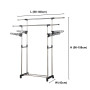 Herzberg HG-03275: Adjustable Double Rod Rolling Clothing Garment Rack with Hanging Wing