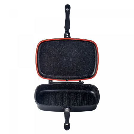 Cheffinger CF-DG32: Double poêle à griller réversible revêtue de marbre - 32cm Noire