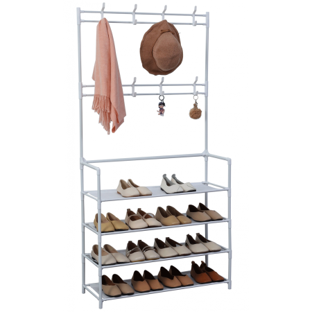 Herzberg Segmented Hallstand Clothes Hanger with 4 Shelves Shoe Rack - 80x155cm