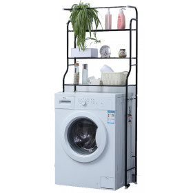 Herzberg HG-03299: 3-Tier Washing Machine and Bathroom Storage Shelf with Towel Hanger Black