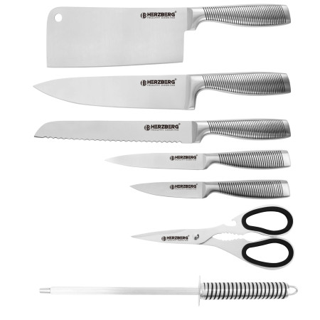 Herzberg HG-SKN8: Set de couteaux en acier inoxydable 8 pièces + support acrylique pivotant et pliable à 360 Noire