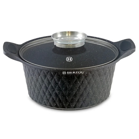 Herzog HR-5219: Cocotte en Marbre Avec Revêtement en Marbre de 32cm Avec Bouton Aromatique - 9.7L