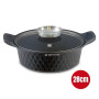 Herzog HR-5220 : Cocotte peu Profonde Avec Revêtement en Marbre, Motif Diamant, 28cm, Avec Bouton Aromatique - 4L