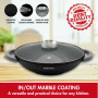 Herzog HR-5231: Wok à Revêtement en Marbre de 40 cm avec Bouton Aromatique avec Couvercle en Verre - 8.5L