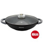Herzog HR-5231: Wok à Revêtement en Marbre de 40 cm avec Bouton Aromatique avec Couvercle en Verre - 8.5L