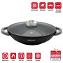 Herzog HR-5231: Wok à Revêtement en Marbre de 40 cm avec Bouton Aromatique avec Couvercle en Verre - 8.5L