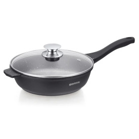 Herzog HR-DF28M : Poêle à Frire Profonde Avec Revêtement en Marbre de 28cm + Couvercle en Verre