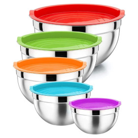 Herzberg HG-04074: Bol À Mélanger Gigogne 5 Pièces Avec Couvercle En Silicone