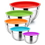 Herzberg HG-04074: Bol À Mélanger Gigogne 5 Pièces Avec Couvercle En Silicone