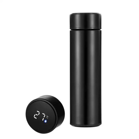 HerzbergBouteille Thermo-vide en Acier Inoxydable Avec Affichage Intelligent de la Température- 500ml Noire
