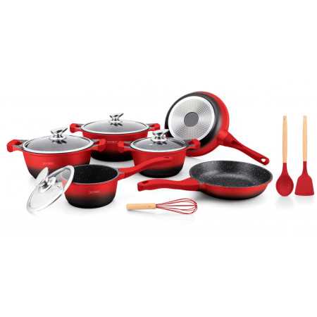 Royalty Line RL-BS1010M: Batterie de Cuisine à Revêtement en Céramique de 13 Pièces Rouge/Noir