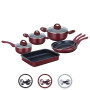 Herzberg HG-9016BR : Batterie de cuisine enduite de marbre 10 pièces - Bourgogne
