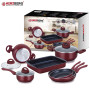 Herzberg HG-9016BR : Batterie de cuisine enduite de marbre 10 pièces - Bourgogne